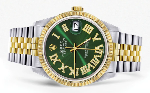 Mens Rolex Datejust Watch 16233 Two Tone 36Mm Green Roman Dial Jubilee Band 2