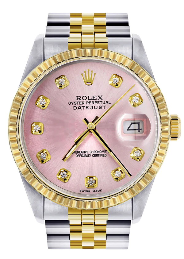 Mens Rolex Datejust Watch 16233 Two Tone 36Mm Pink Dial Jubilee Band 1