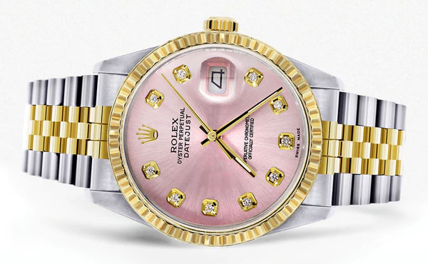 Mens Rolex Datejust Watch 16233 Two Tone 36Mm Pink Dial Jubilee Band 2