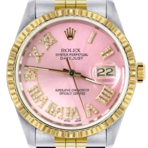 Mens Rolex Datejust Watch 16233 Two Tone | 36Mm | Pink Roman Dial | Jubilee Band