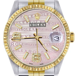 Mens Rolex Datejust Watch 16233 Two Tone | 36Mm | Pink Textured Dial | Jubilee Band