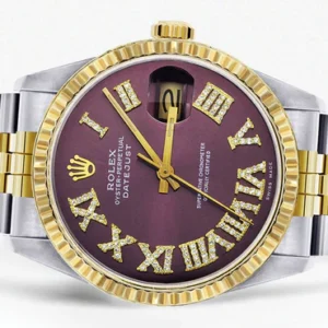 Mens Rolex Datejust Watch 16233 Two Tone | 36Mm | Purple Roman Dial | Jubilee Band