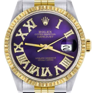 Mens Rolex Datejust Watch 16233 Two Tone | 36Mm | Purple Roman Numeral | Jubilee Band