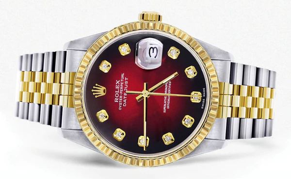 Mens Rolex Datejust Watch 16233 Two Tone 36Mm Red Black Dial Jubilee Band 2