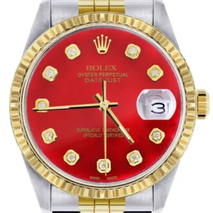 Mens Rolex Datejust Watch 16233 Two Tone | 36Mm | Red Dial | Jubilee Band