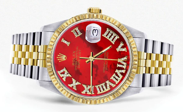 Mens Rolex Datejust Watch 16233 Two Tone 36Mm Red Mother of Pearl Roman Dial Jubilee Band 2