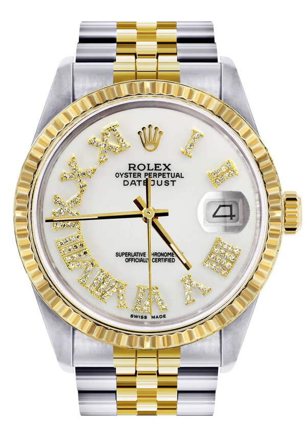 Mens Rolex Datejust Watch 16233 Two Tone 36Mm White Roman Dial Jubilee Band 1
