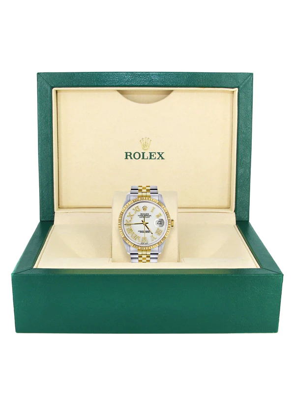 Mens Rolex Datejust Watch 16233 Two Tone 36Mm White Roman Dial Jubilee Band 6