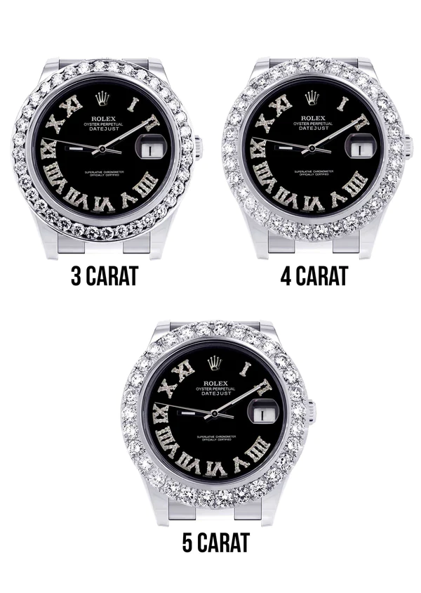 Rolex Datejust II Watch 41 MM Custom Black Roman Dial Oyster Band 4