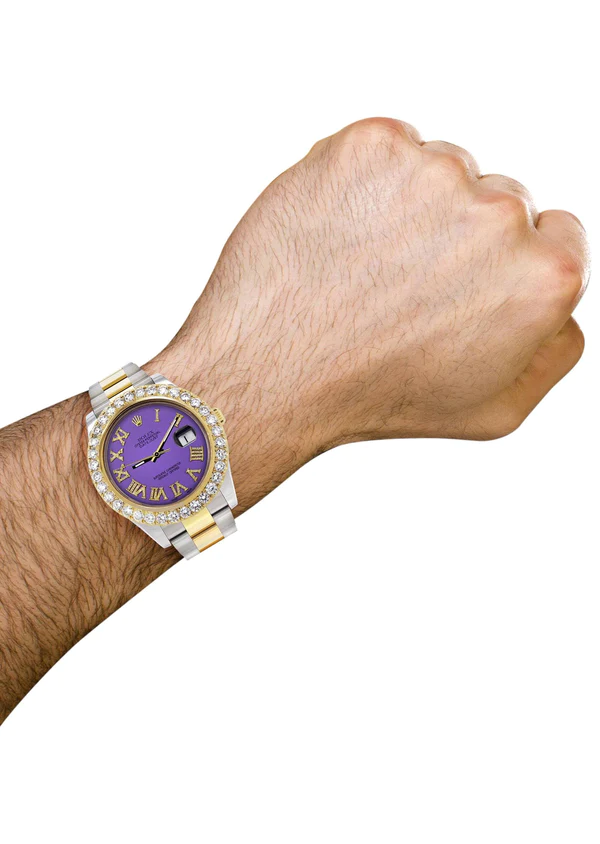Rolex Datejust II Watch 41 MM Custom Purple Roman Dial Oyster Band 3