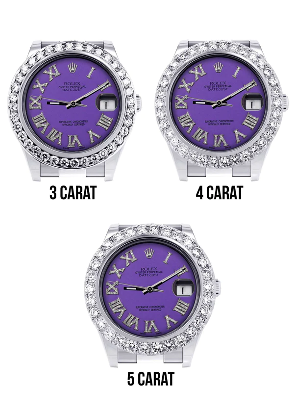 Rolex Datejust II Watch 41 MM Custom Purple Roman Dial Oyster Band 4