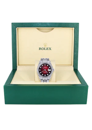 Rolex Datejust Watch 16200 36MM Red Dial Jubilee Band Stainless Steel 7