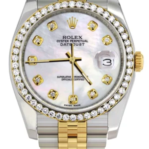 116233 | Hidden Clasp | Diamond Gold Rolex Watch For Men | 36Mm | White Mother Of Pearl | Jubilee Band