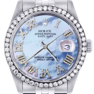 Womens Rolex Datejust Watch 16200 | 36Mm | Blue Mother Of Pearl Roman Numeral Dial | Jubilee Band