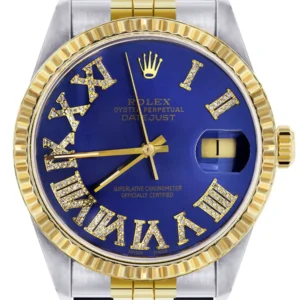 Mens Rolex Datejust Watch 16233 Two Tone | 36Mm | Royal Blue Roman Dial | Jubilee Band