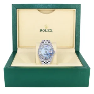 Mens Rolex Datejust Watch 16200 | Fluted Bezel | 36Mm | Mother of Pearl Roman Numeral Dial | Jubilee Band