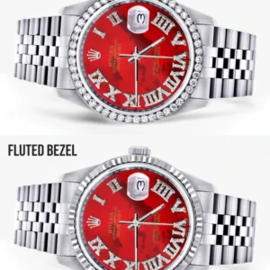 Womens Rolex Datejust Watch 16200 | 36Mm | Diamond Red Mother Of Pearl Roman Numeral Dial | Jubilee Band