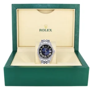 Mens Rolex Datejust Watch 16200 | Fluted Bezel | 36Mm | Blue Black Roman Numeral Dial | Jubilee Band