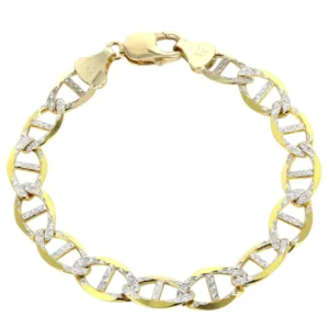 Solid Mens Diamond Cut Mariner Bracelet 10K Yellow Gold