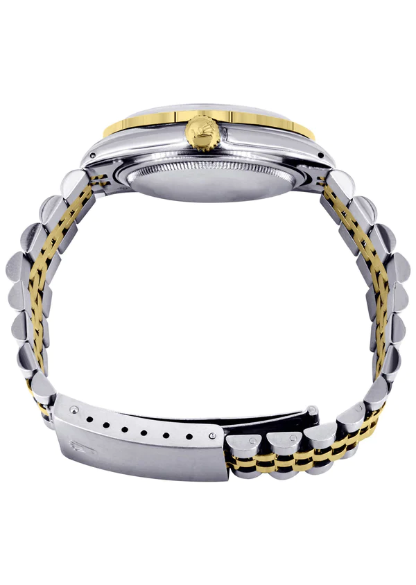 Womens Diamond Gold Rolex Watch 16233 36Mm Black Arabic Full Diamond Dial Jubilee Band 5