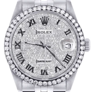 Womens Rolex Datejust Watch 16200 | 36MM | Full Diamond Roman Dial | Jubilee Band