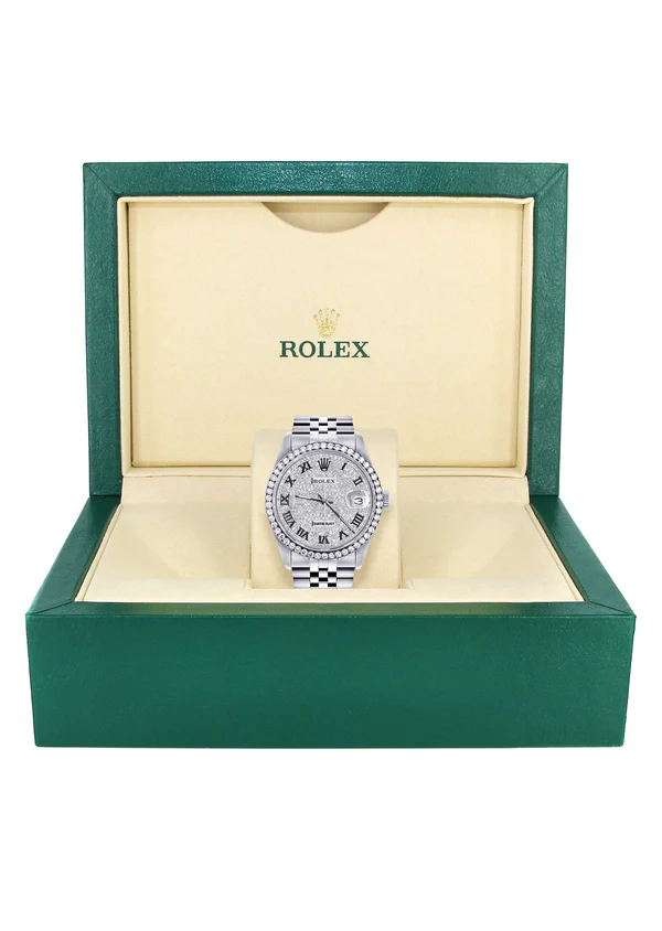 Womens Rolex Datejust Watch 16200 36MM Full Diamond Roman Dial Jubilee Band 8