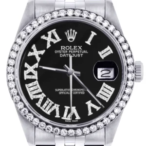 Womens Rolex Datejust Watch 16200 | 36Mm | Black Roman Numeral Dial | Jubilee Band