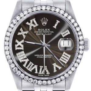 Womens Rolex Datejust Watch 16200 | 36Mm | Custom Dark Brown Roman Numeral Dial | Jubilee Band