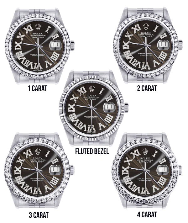 Womens Rolex Datejust Watch 16200 36Mm Custom Dark Brown Roman Numeral Dial Jubilee Band 3