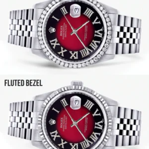 Womens Rolex Datejust Watch 16200 | 36Mm | Diamond Red Roman Numeral Dial | Jubilee Band