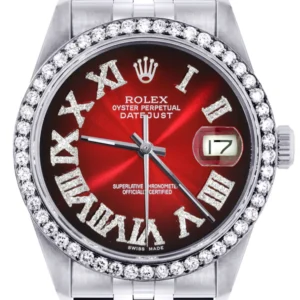 Womens Rolex Datejust Watch 16200 | 36Mm | Red Black Roman Numeral Dial | Jubilee Band