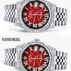 Womens Rolex Datejust Watch 16200 | 36Mm | Red Black Roman Numeral Dial | Jubilee Band