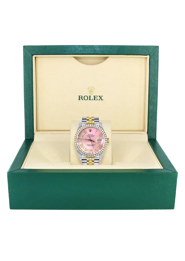 Womens Rolex Datejust Watch 16233 36Mm Pink Roman Dial Jubilee Band 7