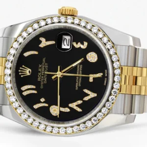 116233 | Hidden Clasp | Gold & Steel Rolex Datejust Watch | 36Mm | Black Arabic Diamond Dial | Jubilee Band