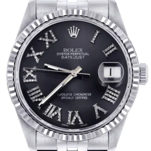 Mens Rolex Datejust Watch 16200 | Fluted Bezel | 36Mm | Chrome Roman Numeral Dial | Jubilee Band
