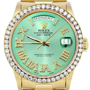 Rolex Day-Date | Presidential | Model 18238 | 18K Yellow Gold | Diamond Bezel | Light Green Diamond Roman