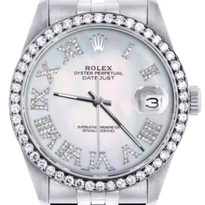 Diamond Mens Rolex Datejust Watch 16200 | 36Mm | Light Blue Mother Of Pearl Roman Numeral Dial | Jubilee Band