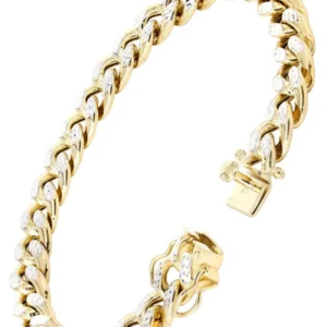 14K Gold Bracelet Hollow Miami Cuban Link Diamond Cut