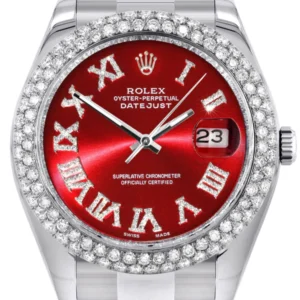 Rolex Datejust II Watch | 41 MM | Red Roman Numeral Dial | Two Row | Oyster Band