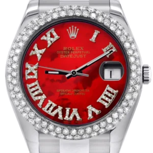 Rolex Datejust II Watch | 41 MM | Red Pearl Roman Numeral Dial | Two Row | Oyster Band
