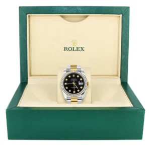 116233 | Diamond Gold Rolex Watch For Men | 36Mm | Black Dial | Oyster Band