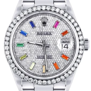 Diamond Mens Rolex Datejust Watch 16200 | 36MM | Full Diamond Color Baguettes Dial | Oyster Band