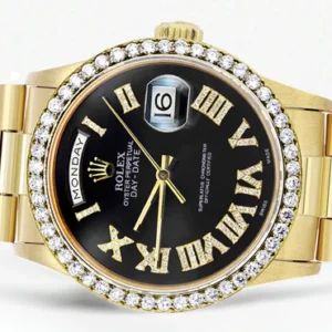 Rolex Day-Date | Presidential | Model 18238 | 18K Yellow Gold | Model 18238 | Diamond Bezel | Black Diamond Roman Dial