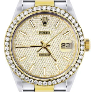 Diamond Gold Rolex Watch For Men 16233 | 36 MM | Full Diamond Dial | Oyster Band