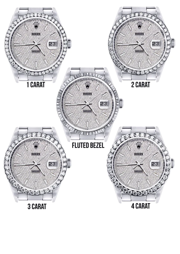 Diamond Mens Rolex Datejust Watch 16200 36MM Full Diamond Dial Oyster Band 3