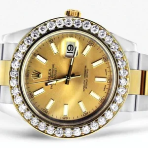 Diamond Rolex Datejust 2 | 18K Yellow Gold & Stainless Steel | Champagne Stick Dial | 41 Mm