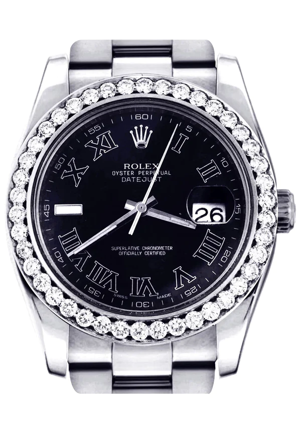 Diamond Rolex Datejust 2 Stainless Steel Black Roman Numeral Dial 41 MM 1