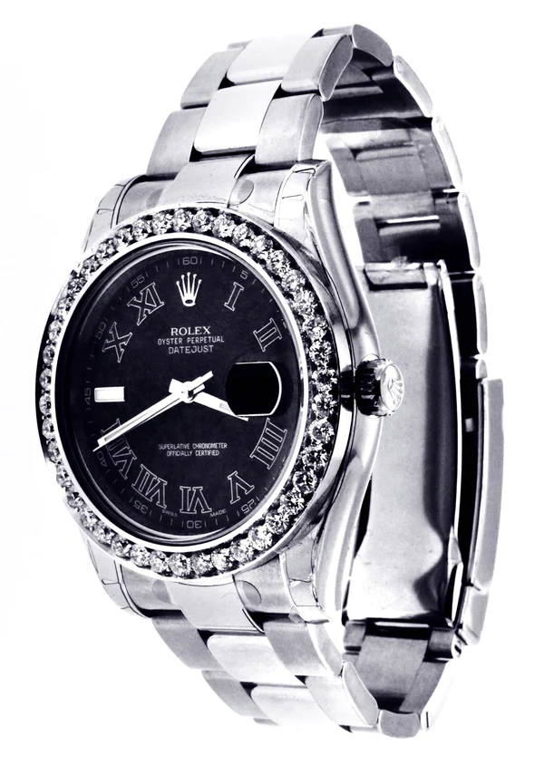 Diamond Rolex Datejust 2 Stainless Steel Black Roman Numeral Dial 41 MM 3