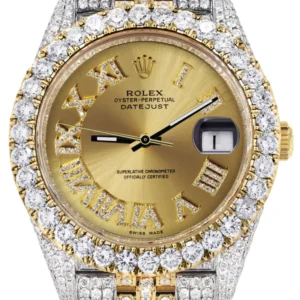 Diamond Iced Out Rolex Datejust 41 | 25 Carats Of Diamonds | Custom Gold Roman Numeral Diamond Dial | Two Tone | Jubilee Band