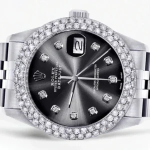 Mens Rolex Datejust Watch 16200 | 36Mm | Graphite Dial | Two Row 4.25 Carat Bezel | Jubilee Band